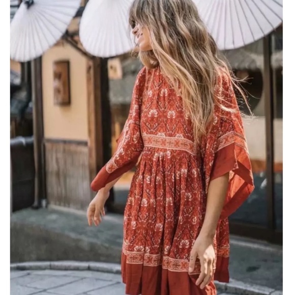 Red Floral Bohemian Gypsy Boho Dress - Picture 3 of 7